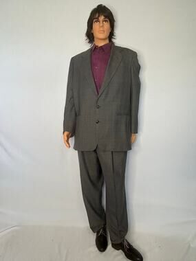 Oscar de la Renta Gray Glen Plaid Wool Suit 43L 37x32 Mens 2 Piece Blazer